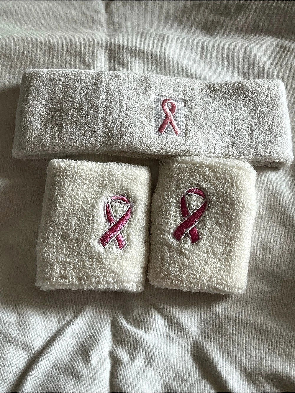 White & Pink Ribbon Headband and Wristbands